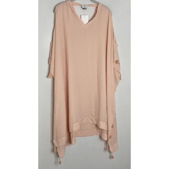 DAVID AND YOUNG Light Pink Chiffon Tassel Boho Cover Up Dress One Size New - Picture 2 of 7